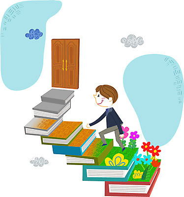 구름 라이프스타일 남자 꽃 일러스트 한명 사람 소년 책 문 계단 풀 남자만 남자한명만 국내일러스트 AI파일 자연요소 식물 1 어린이 생활 파일형식 벡터