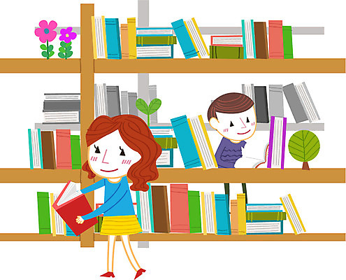 라이프스타일 여자 남자 일러스트 사람 소년 두명 책 독서 도서관 서점 국내일러스트 AI파일 교육 어린이 생활 상점 파일형식 벡터