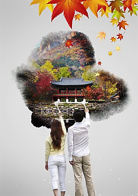 PSD 나무 식물 편집 편집이미지 여자 남자 종교 여행 백그라운드 단풍 산 사람 성인 두명 뒷모습 페인트 연못 사찰 장성백양사 성인만 이미지편집 뷰포인트 잎 종교건축 장성 파일형식