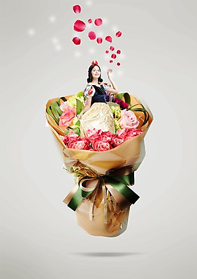 PSD 외국인 식물 편집 편집이미지 여자 꽃 리본 꽃다발 백그라운드 한명 사람 동양인 성인 백설공주 여자만 여자한명만 성인여자만 성인만 이미지편집 1 동화 인종 공주님 파일형식