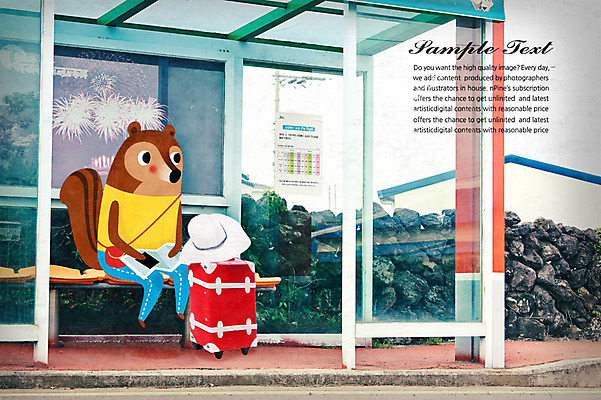 주간 PSD 동물 편집 편집이미지 캐릭터 모자 행복 여유 여행 포토일러 돌담 북유럽 북유럽스타일 사람없음 야외 여행가방 빈티지 버스정류장 편집일러스트 다람쥐 이미지편집 자연요소 잡화 감정 유럽 컨셉 가방 담장 돌_바위 역 설치류 스타일 파일형식