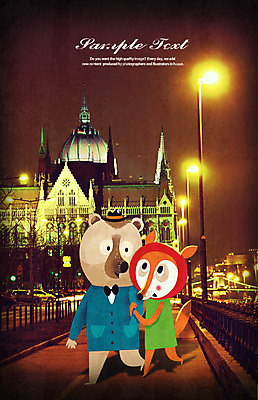 PSD 동물 편집 편집이미지 캐릭터 커플 행복 여유 여행 가로등 곰 포토일러 거리 북유럽 북유럽스타일 사람없음 야외 건물 빈티지 야간 편집일러스트 여우 이미지편집 자연요소 건축물 공공시설 감정 유럽 컨셉 포유류 관계 스타일 파일형식