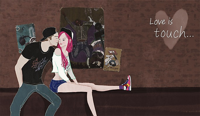 PSD 커플 여자 남자 포스터 데이트 일러스트 키스 함께함 힙합 사랑 사람 성인 두명 다정 스킨십 스냅백 성인만 국내일러스트 감정 음악 컨셉 관계 애정표현 파일형식