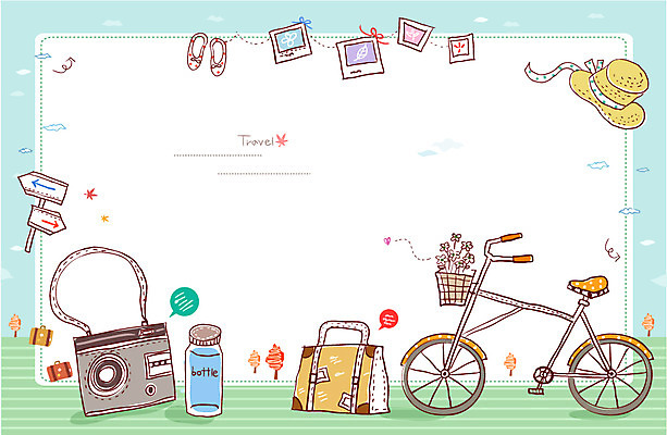 모자 배너 여행 백그라운드 가방 일러스트 프레임 틀 사람없음 소풍 카메라 자전거 물병 오브젝트 여행용품 엽서 기념사진 봄여행 국내일러스트 AI파일 카드프레임 잡화 전자제품 야외활동 바이크 봄 편지 물통 파일형식 벡터