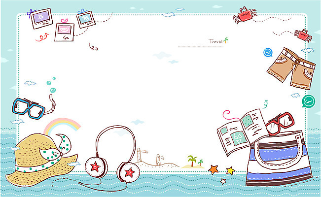 모자 배너 바다 여행 백그라운드 가방 일러스트 반바지 휴가 프레임 틀 사람없음 여름 헤드폰 잡지 물안경 오브젝트 여행용품 엽서 기념사진 국내일러스트 AI파일 카드프레임 잡화 계절 음향기기 바지 간행물 편지 수영용품 파일형식 벡터