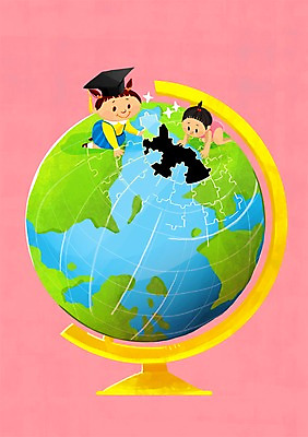 PSD 여자 어린이교육 교육 일러스트 학사모 사람 두명 지구본 아기 퍼즐 조기교육 영재 여자만 아기만 여자아기만 국내일러스트 모자_잡화 졸업 파일형식