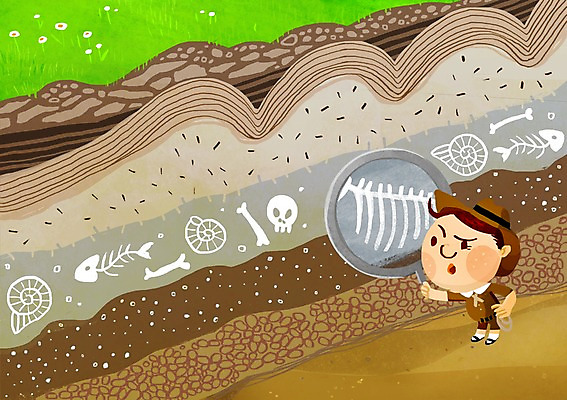 PSD 어린이교육 교육 남자 어린이 일러스트 돋보기 한명 사람 도전 모험가 발굴 호기심 화석 탐색 영재 지층 남자한명만 어린이만 국내일러스트 1 감정 컨셉 남자만 파일형식