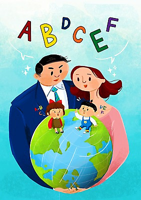 PSD 알파벳 영어 여자 어린이교육 교육 남자 지구 어린이 지도 일러스트 엄마 사람 소녀 소년 여러명 성인 부모 글로벌 아빠 조기교육 영재 국내일러스트 문자 다수 가족 파일형식