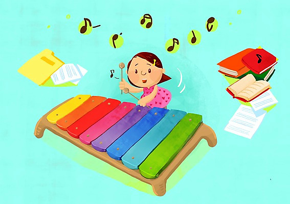 PSD 여자 어린이교육 교육 어린이 음악 연주 음표 일러스트 놀이 한명 사람 소녀 책 악보 실로폰 박자 영재 여자만 여자한명만 어린이만 소녀만 소녀한명만 국내일러스트 1 기호 문화예술 타악기 파일형식