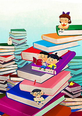 PSD 여자 어린이교육 교육 남자 어린이 일러스트 사람 소녀 소년 여러명 책 독서 계단 영재 어린이만 국내일러스트 다수 파일형식