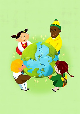 PSD 서양인 외국인 여자 어린이교육 교육 남자 지구 어린이 일러스트 사람 동양인 소녀 소년 여러명 글로벌 지구본 퍼즐 영재 어린이만 국내일러스트 다수 인종 파일형식
