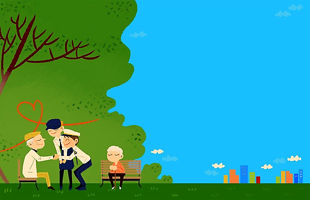 주간 PSD 나무 노년 남자 백그라운드 일러스트 사람 여러명 성인 야외 인사 경찰 노인공경 남자만 성인남자만 노인만 성인만 노인남자만 국내일러스트 자연요소 식물 직업 다수 예절 파일형식