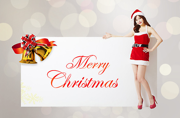 PSD 편집 편집이미지 문자 영어 여자 리본 백그라운드 크리스마스 산타모자 산타옷 한명 사람 동양인 이벤트 성인 한국인 징글벨 여자만 여자한명만 성인여자만 성인만 이미지편집 카드프레임 모자_잡화 1 옷 기념일 프레임 인종 종 파일형식