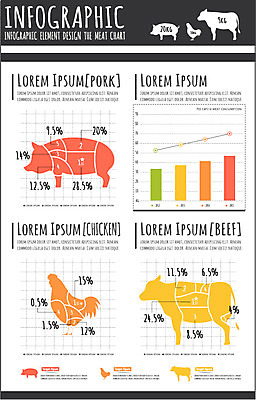 동물 상징 일러스트 통계 수치 그래프 육류 사람없음 픽토그램 자료 가축 인포그래픽 닭 돼지 막대기 소 표 심볼 막대그래프 국내일러스트 AI파일 식재료 포유류 조류 파일형식 벡터
