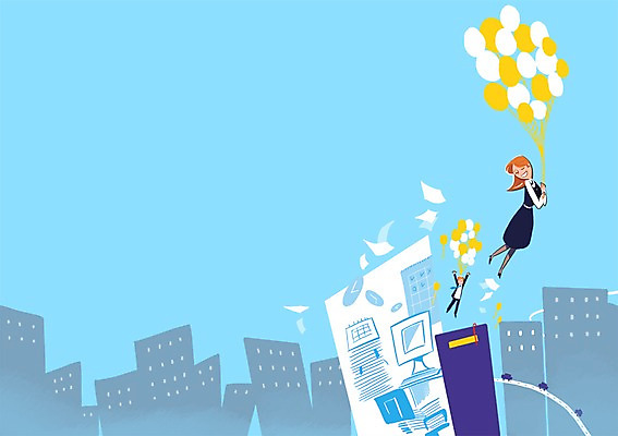 PSD 여자 남자 행복 백그라운드 일러스트 회사 하늘 휴식 사람 정장 성인 두명 건물 사무실 기쁨 자유 비즈니스맨 비즈니스우먼 탈출 즐거움 풍선 일탈 성인만 국내일러스트 건축물 옷 감정 컨셉 비즈니스 직장인 파일형식