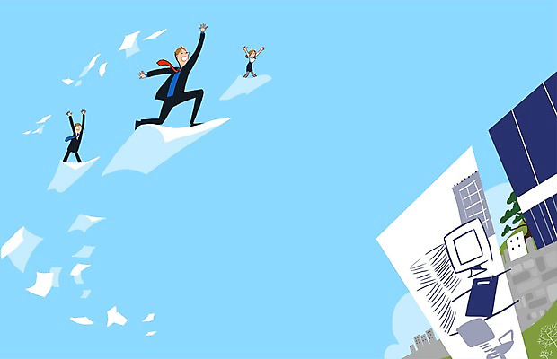 PSD 여자 남자 행복 종이 백그라운드 일러스트 회사 하늘 휴식 사람 정장 성인 세명 사무실 기쁨 자유 비즈니스맨 비즈니스우먼 탈출 즐거움 문서 일탈 성인만 국내일러스트 옷 감정 컨셉 비즈니스 직장인 파일형식