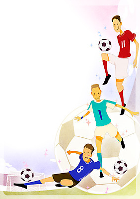 PSD 라이프스타일 남자 스포츠 백그라운드 유니폼 일러스트 축구공 축구선수 사람 성인 세명 운동 축구 만족 슛 드리블 태클 남자만 성인남자만 성인만 월드싸커 국내일러스트 옷 감정 공 축구용품 운동선수 건강 생활 구기 파일형식
