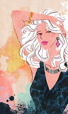 PSD 모델 여자 패션 포즈 백그라운드 일러스트 목걸이 장신구 팔찌 한명 사람 성인 귀걸이 물감 우아함 번짐 여자만 여자한명만 성인여자만 성인만 국내일러스트 1 컨셉 미술도구 파일형식 효과