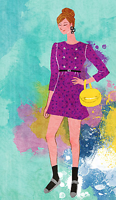 전신 PSD 모델 원피스 여자 패션 포즈 백그라운드 가방 일러스트 한명 사람 성인 물감 우아함 번짐 여자만 여자한명만 성인여자만 성인만 국내일러스트 1 잡화 옷 컨셉 미술도구 파일형식 효과