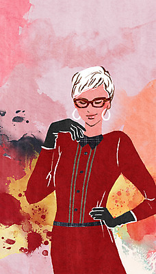 PSD 모델 여자 패션 안경 포즈 장갑 백그라운드 일러스트 한명 사람 성인 귀걸이 물감 우아함 번짐 여자만 여자한명만 성인여자만 성인만 국내일러스트 1 잡화 컨셉 장신구 미술도구 파일형식 효과