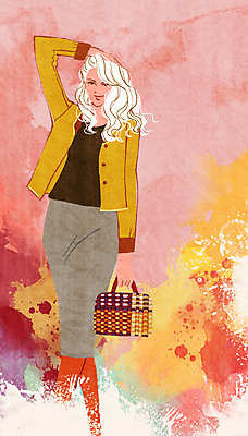 PSD 모델 여자 패션 포즈 백그라운드 가방 일러스트 한명 사람 성인 물감 우아함 번짐 여자만 여자한명만 성인여자만 성인만 국내일러스트 1 잡화 컨셉 미술도구 파일형식 효과