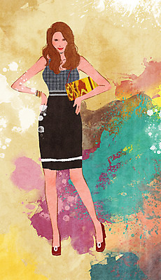 전신 PSD 모델 원피스 여자 패션 포즈 백그라운드 가방 일러스트 한명 사람 성인 물감 우아함 번짐 여자만 여자한명만 성인여자만 성인만 국내일러스트 1 잡화 옷 컨셉 미술도구 파일형식 효과