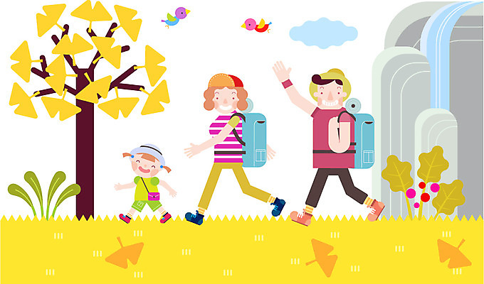 주간 라이프스타일 계절 여자 남자 어린이 여행 일러스트 배낭 가족 엄마 함께함 사람 성인 야외 소풍 화목 폭포 캠핑 가을 돌_바위 바위 자녀 아빠 즐거움 은행잎 국내일러스트 AI파일 자연요소 감정 컨셉 잎 가방 관계 자연 레저 생활 야외활동 파일형식 벡터