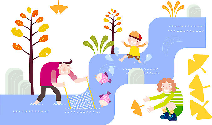 주간 라이프스타일 계절 여자 남자 어린이 여행 일러스트 가족 엄마 낚시 함께함 어류 사람 성인 야외 세명 화목 캠핑 가을 자녀 그물 개울 아빠 즐거움 은행잎 국내일러스트 AI파일 자연요소 감정 컨셉 잎 관계 레저 생활 강 수중동물 파일형식 벡터