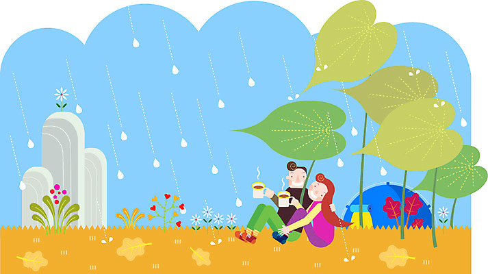 주간 라이프스타일 커플 여자 남자 커피 음료 여행 일러스트 함께함 텐트 사람 성인 야외 두명 화목 캠핑 돌_바위 바위 비 즐거움 연잎 성인만 국내일러스트 AI파일 자연요소 감정 컨셉 잎 관계 레저 날씨 캠핑도구 생활 파일형식 벡터