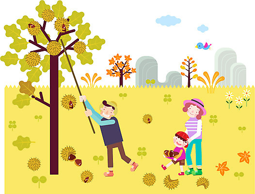 주간 나무 라이프스타일 계절 여자 남자 어린이 여행 낙엽 일러스트 가족 엄마 함께함 사람 성인 야외 세명 화목 캠핑 가을 자녀 막대기 아빠 밤 밤송이 즐거움 밤나무 국내일러스트 AI파일 자연요소 식물 감정 컨셉 잎 관계 레저 생활 견과류 밤_견과류 파일형식 벡터