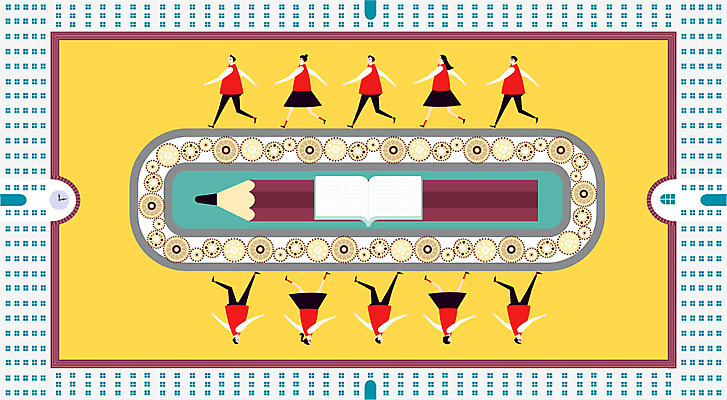 학생 여자 교육 남자 교복 백그라운드 일러스트 학교 청소년 성공 사람 여러명 책 연필 경쟁 목표 톱니바퀴 열정 행진 십대만 국내일러스트 AI파일 옷 감정 다수 컨셉 모션 학용품 필기구 파일형식 벡터