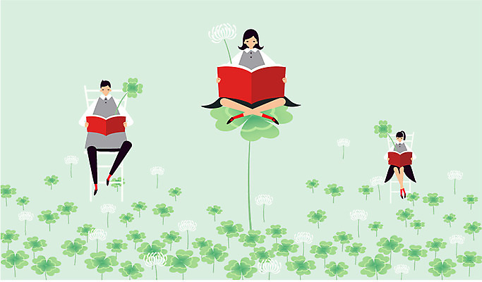 식물 학생 여자 교육 남자 교복 백그라운드 일러스트 청소년 성공 사람 책 세명 독서 경쟁 클로버 목표 열정 십대만 국내일러스트 AI파일 옷 감정 컨셉 파일형식 벡터