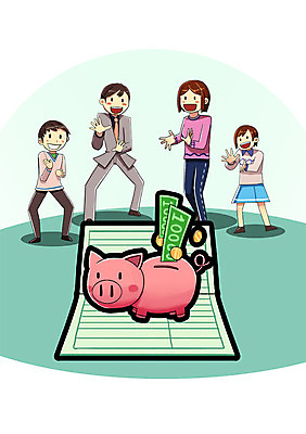 전신 PSD 여자 남자 어린이 돈 일러스트 사람 여러명 성인 금융 경제 동전 저축 돼지저금통 절약 변화 통장 낭비 금융의날 국내일러스트 다수 컨셉 저금통 재산 파일형식 법정기념일