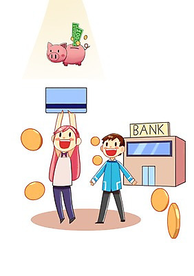 PSD 여자 남자 지폐 돈 일러스트 사람 성인 두명 금융 경제 동전 저축 돼지저금통 절약 변화 은행 통장 낭비 성인만 금융의날 국내일러스트 컨셉 저금통 재산 파일형식 법정기념일