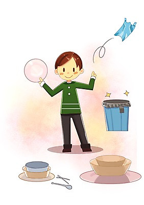 PSD 그릇 남자 일러스트 한명 사람 성인 환경 재활용 에너지 쓰레기통 절약 변화 일회용 낭비 식기도구 남자한명만 성인남자만 국내일러스트 1 식기 컨셉 친환경 남자만 성인만 파일형식