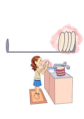 전신 PSD 그릇 여자 일러스트 실내 한명 사람 성인 물 주방 에너지 절약 변화 설거지 싱크대 낭비 여자만 여자한명만 성인여자만 성인만 국내일러스트 자연요소 1 식기 컨셉 가사 내부 개수대 파일형식