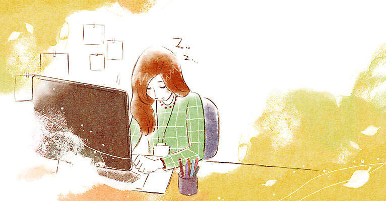 PSD 여자 종이 일러스트 비즈니스 실내 한명 사람 성인 비즈니스라이프 사무실 모니터 직장인 비즈니스우먼 졸음 책상 연필꽂이 업무시간 여자만 여자한명만 성인여자만 성인만 국내일러스트 직업 1 라이프스타일 감정 가구 문구용품 내부 컴퓨터 파일형식