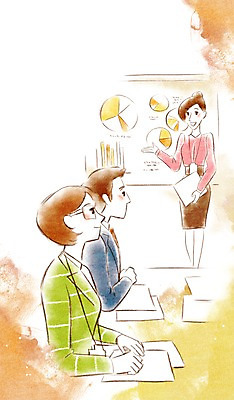 PSD 여자 남자 종이 일러스트 비즈니스 회의 실내 사람 성인 세명 비즈니스라이프 직장인 비즈니스맨 비즈니스우먼 발표 프레젠테이션 회의실 문서 성인만 국내일러스트 직업 라이프스타일 내부 파일형식