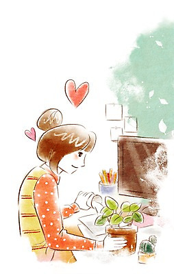 PSD 식물 여자 화분 일러스트 비즈니스 실내 한명 사람 성인 비즈니스라이프 모니터 직장인 비즈니스우먼 책상 물주기 여자만 여자한명만 성인여자만 성인만 국내일러스트 직업 1 라이프스타일 가구 모션 내부 컴퓨터 파일형식