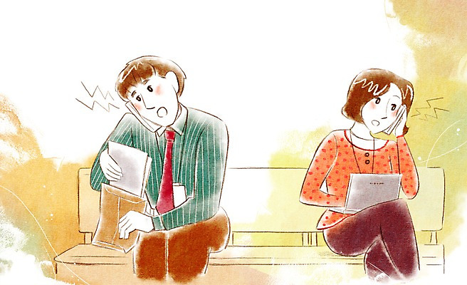 PSD 여자 남자 벤치 일러스트 비즈니스 봉투 사람 정장 성인 두명 비즈니스라이프 노트북 업무 직장인 비즈니스맨 비즈니스우먼 문서 통화 성인만 국내일러스트 직업 라이프스타일 옷 의자 모션 전자제품 작업 파일형식