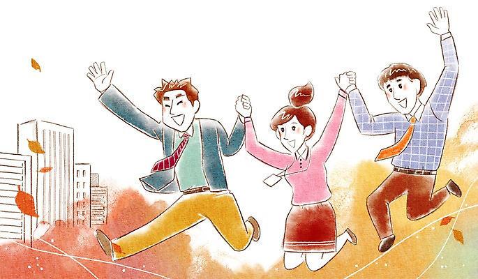 PSD 여자 남자 일러스트 비즈니스 사람 정장 빌딩 성인 세명 비즈니스라이프 손잡기 점프 직장인 비즈니스맨 비즈니스우먼 사원증 성인만 국내일러스트 직업 라이프스타일 옷 모션 건물 파일형식