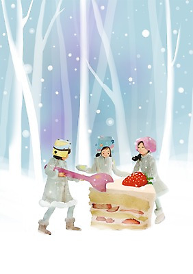 주간 PSD 계절 여자 어린이 음식 빵 겨울 과일 일러스트 상상 딸기 디저트 사람 소녀 야외 세명 판타지 케이크 눈 숲 여자만 어린이만 소녀만 국내일러스트 자연요소 날씨 파일형식