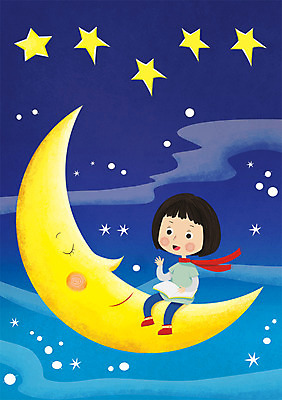 PSD 여자 별 어린이 일러스트 상상 한명 사람 소녀 책 판타지 독서 꿈 달 여자만 여자한명만 어린이만 소녀만 소녀한명만 국내일러스트 자연요소 1 파일형식