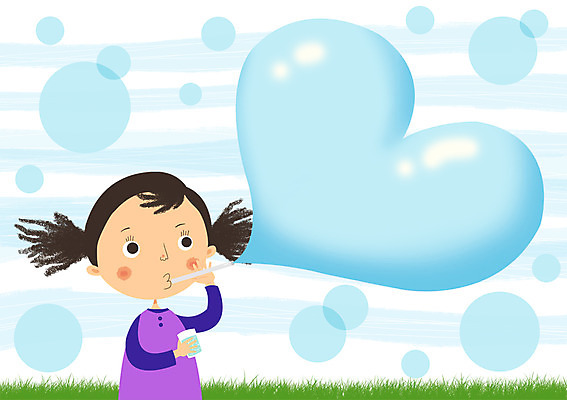 PSD 여자 어린이 일러스트 상상 한명 사람 소녀 판타지 꿈 하트 비눗방울 여자만 여자한명만 어린이만 소녀만 소녀한명만 국내일러스트 모양 1 파일형식