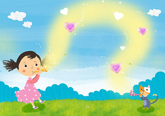 주간 PSD 동물 한마리 여자 어린이 일러스트 상상 한명 사람 소녀 야외 판타지 고양이 꿈 나팔 여자만 여자한명만 어린이만 소녀만 소녀한명만 국내일러스트 자연요소 1 악기 포유류 반려동물 파일형식