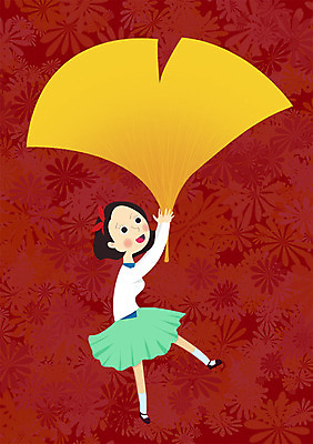 PSD 계절 여자 어린이 일러스트 상상 나뭇잎 한명 사람 소녀 판타지 꿈 가을 은행잎 여자만 여자한명만 어린이만 소녀만 소녀한명만 국내일러스트 1 잎 파일형식