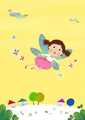 PSD 여자 어린이 날개 일러스트 상상 요정 한명 사람 소녀 판타지 꿈 비행 여자만 여자한명만 어린이만 소녀만 소녀한명만 국내일러스트 1 파일형식