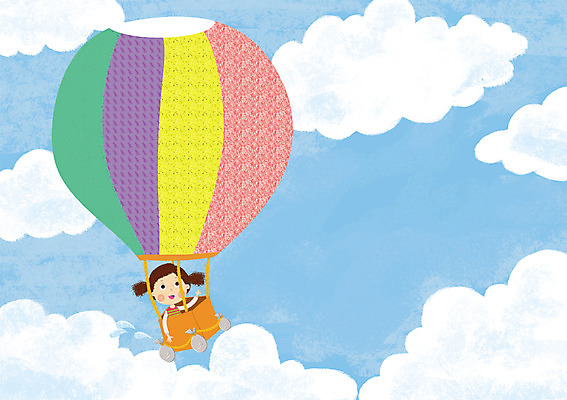 PSD 구름 여자 어린이 일러스트 상상 하늘 한명 사람 소녀 판타지 꿈 열기구 비행 여자만 여자한명만 어린이만 소녀만 소녀한명만 국내일러스트 자연요소 1 항공교통 파일형식