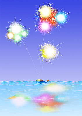 주간 PSD 동물 한마리 바다 일러스트 상상 하늘 불꽃놀이 사람없음 야외 물 판타지 고래 국내일러스트 자연요소 1 포유류 놀이 수중동물 파일형식