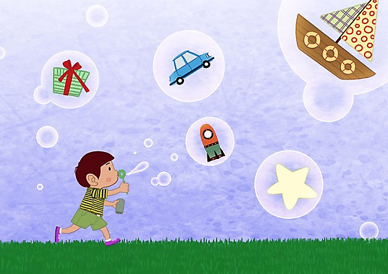 PSD 남자 어린이 일러스트 상상 자동차 선물 한명 사람 판타지 장난감 로켓 비눗방울 돛단배 돗단배 남자한명만 어린이만 국내일러스트 1 육상교통 배_교통 남자만 파일형식